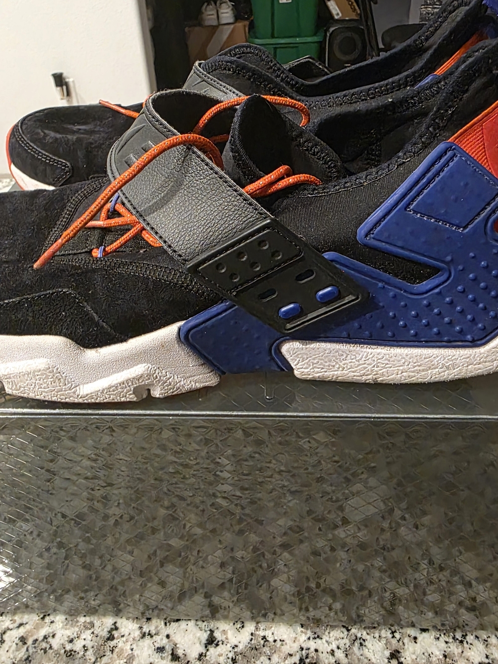Nike Air Huarache Drift Premium in the Black / Rush Violet Rush Orange colorway